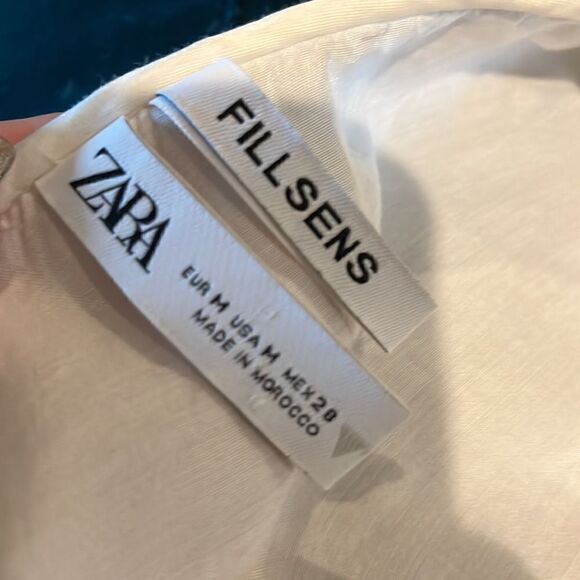 ZARA White Fillsens Crop 1/2 Button-Up Henley, M! - Picture 7 of 9